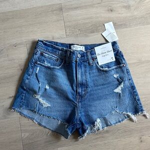 Abercrombie & Fitch Women's High Rise Mom Shorts Ripped Blue Denim